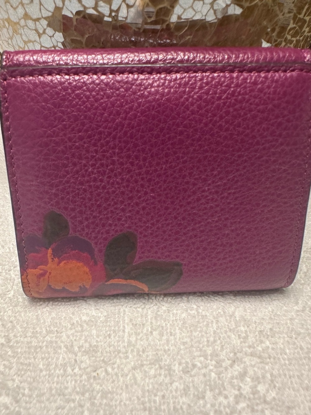 Coach Floral Leather Snap Wallet Plum Burgundy Purple EUC - Picture 3 of 7